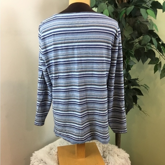 T For Talbots XL Petite Blues White And Black Stripe Long Sleeve Pullover - Picture 4 of 14